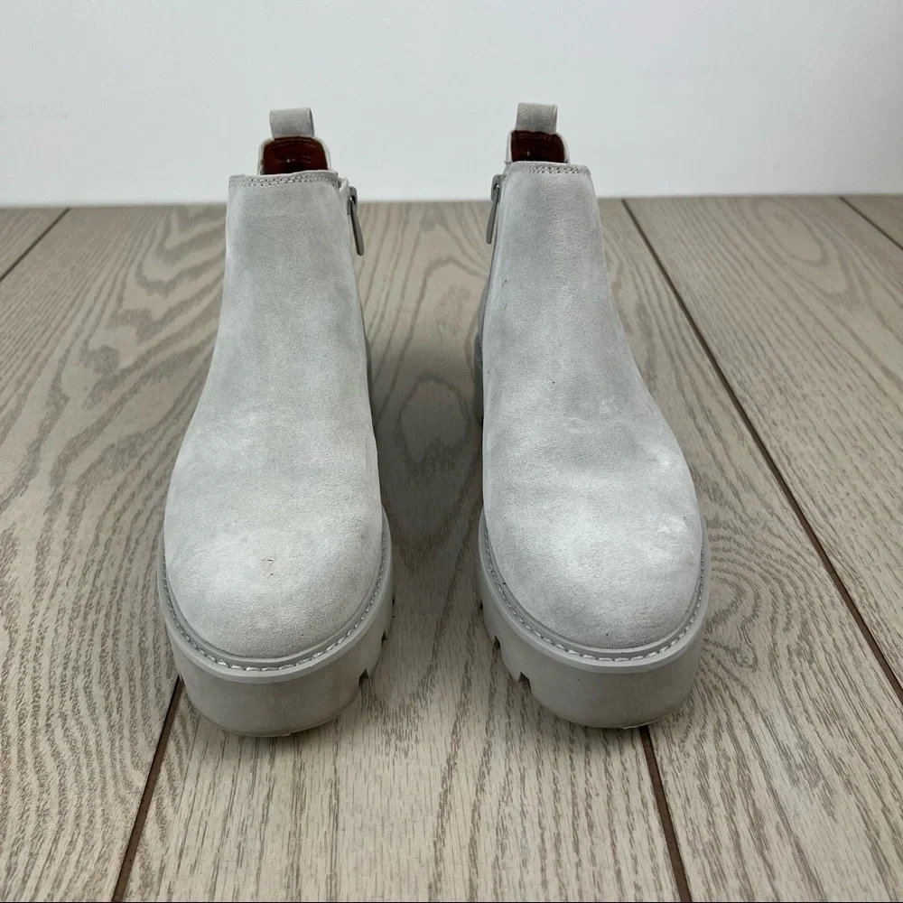 Franco Sarto Balin Lug Sole Ankle Short Booties 9.5M Aluminum Suede/fabric $139